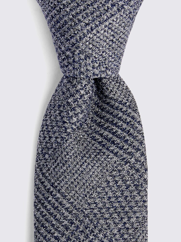 MOSS Blue Textured Prince Of Wales Check Tie - Image 2 of 2