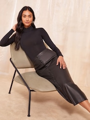 Friends Like These Black Faux Leather Button Through Midi Skirt - Image 2 of 4