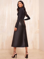 Friends Like These Black Faux Leather Button Through Midi Skirt - Image 4 of 4