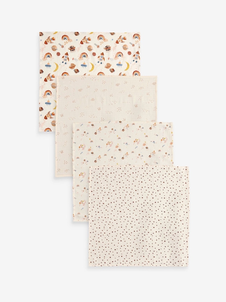 Neutral Space - Baby-Spucktücher aus 100 % Baumwoll-Mussselin im 4er Pack - Bild 1 von 11 Neutral Space - Baby-Spucktücher aus 100 % Baumwoll-Mussselin im 4er Pack - Bild 1 von 11