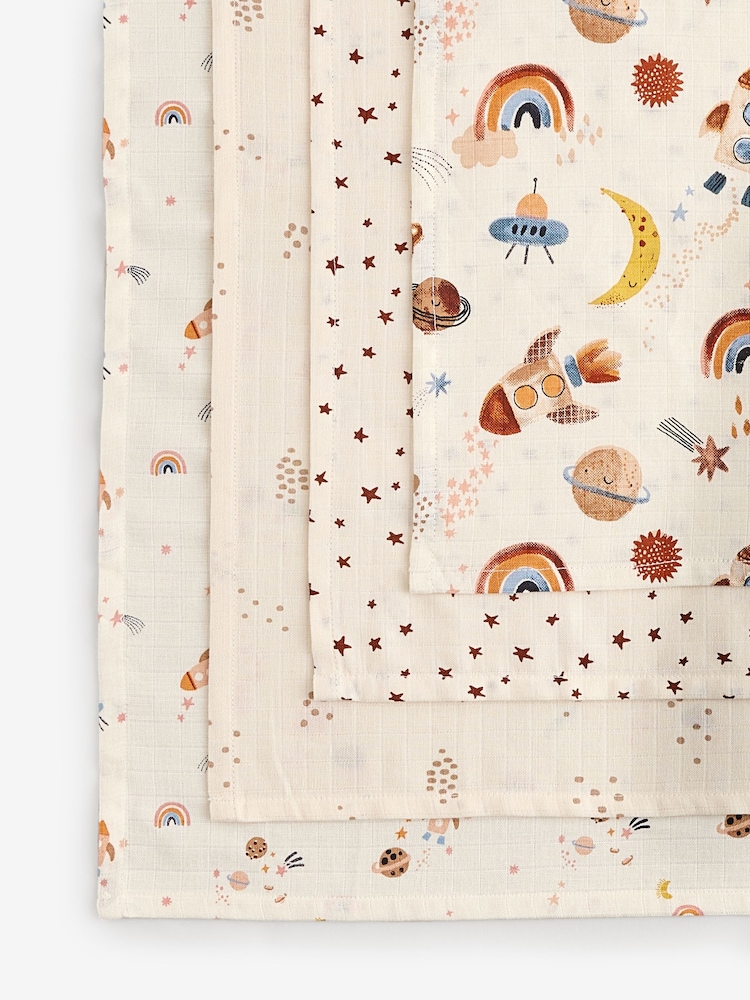 Neutral Space Baby Muslins 100% Cotton Cloths 4 Pack - Image 7 of 11