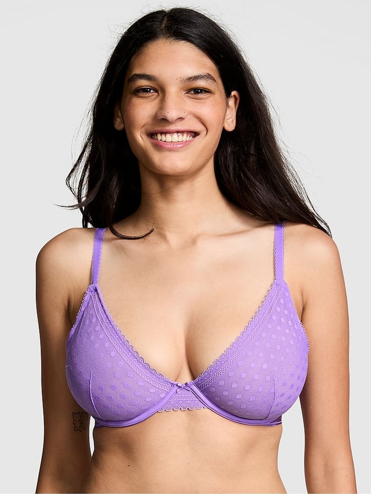 Victoria's Secret PINK Wysteria Purple Dainty Dot Plunge Lace Bra - Image 1 of 3