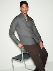 Grey Marl Slim Fit Button Down Easy Iron Oxford Shirt - Image 2 of 8
