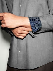 Grey Marl Slim Fit Button Down Easy Iron Oxford Shirt - Image 5 of 8