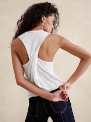 Banana Republic White Linen Twist-Back Sleeveless Vest - Image 2 of 2