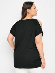 Yours Curve Black Eyelet Detail Cold Shoulder Top - Image 3 of 5