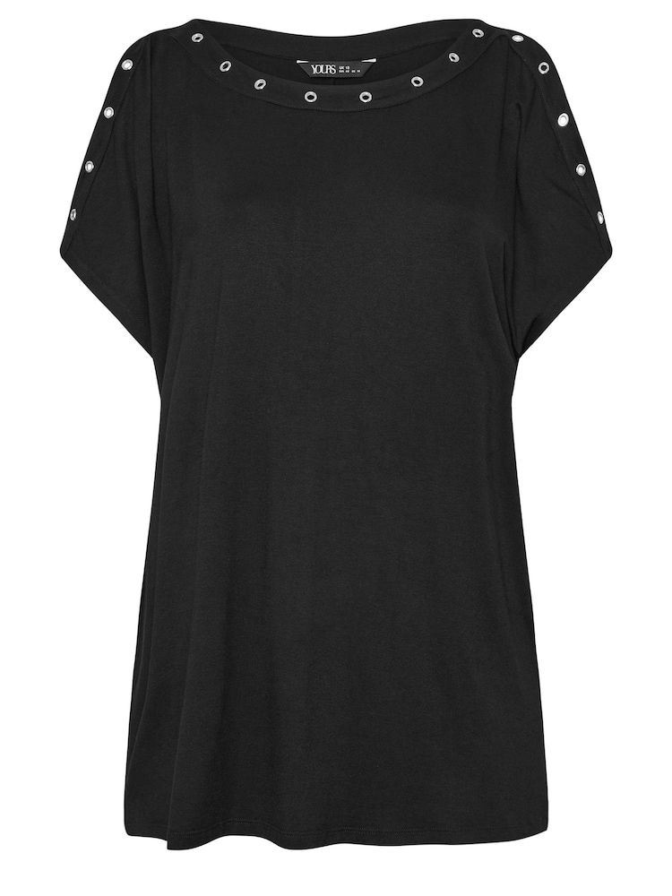 Yours Curve Black Eyelet Detail Cold Shoulder Top - Image 5 of 5