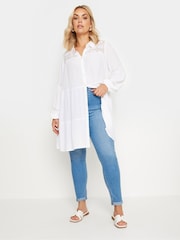 Yours Curve White Boho Long Sleeve Tiered Shirt - Image 1 of 5