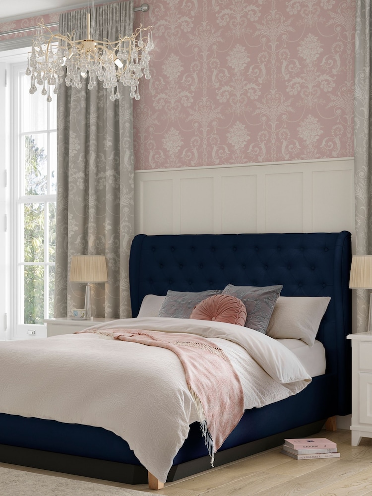 Laura Ashley Annaly Velvet Midnight Navy Chatsworth Ottoman Storage Bed Upholstered - Image 2 of 7