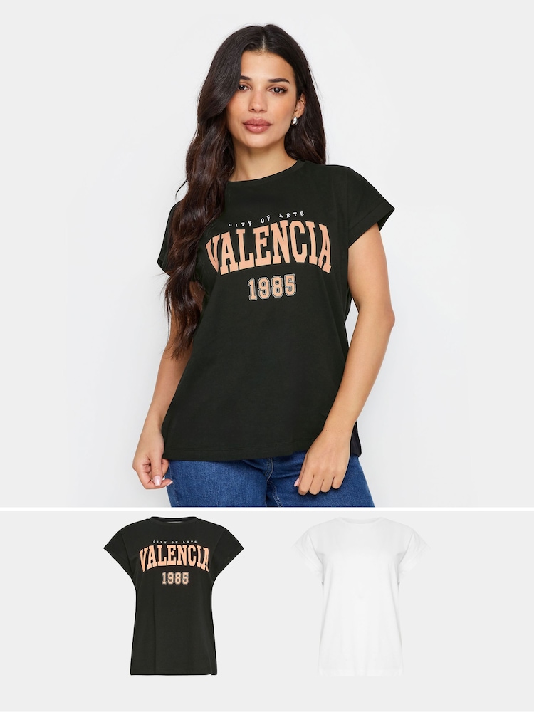 Pack de 2 camisetas de algodón 100 % con eslogan "Valencia" de PixieGirl Petite - Imagen 1 de 5