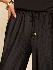 Love & Roses Black Plisse Elasticated Waist Wide Leg Trousers - Image 2 of 4