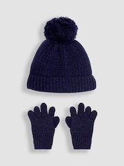 JoJo Maman Bébé Navy Blue Rib Hat & Gloves Set - Image 1 of 4