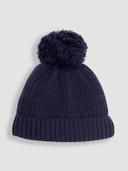 JoJo Maman Bébé Navy Blue Rib Hat & Gloves Set - Image 2 of 4