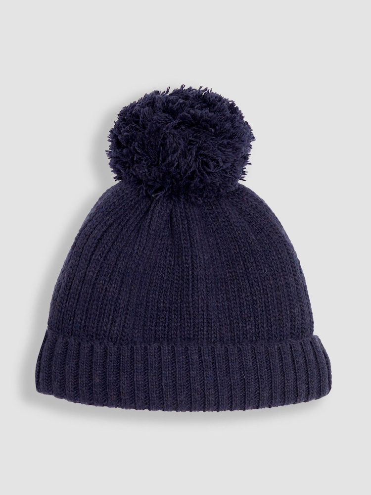 JoJo Maman Bébé Navy Blue Rib Hat & Gloves Set - Image 2 of 4