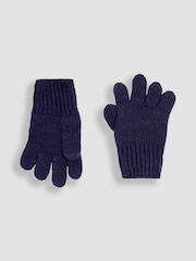 JoJo Maman Bébé Navy Blue Rib Hat & Gloves Set - Image 3 of 4