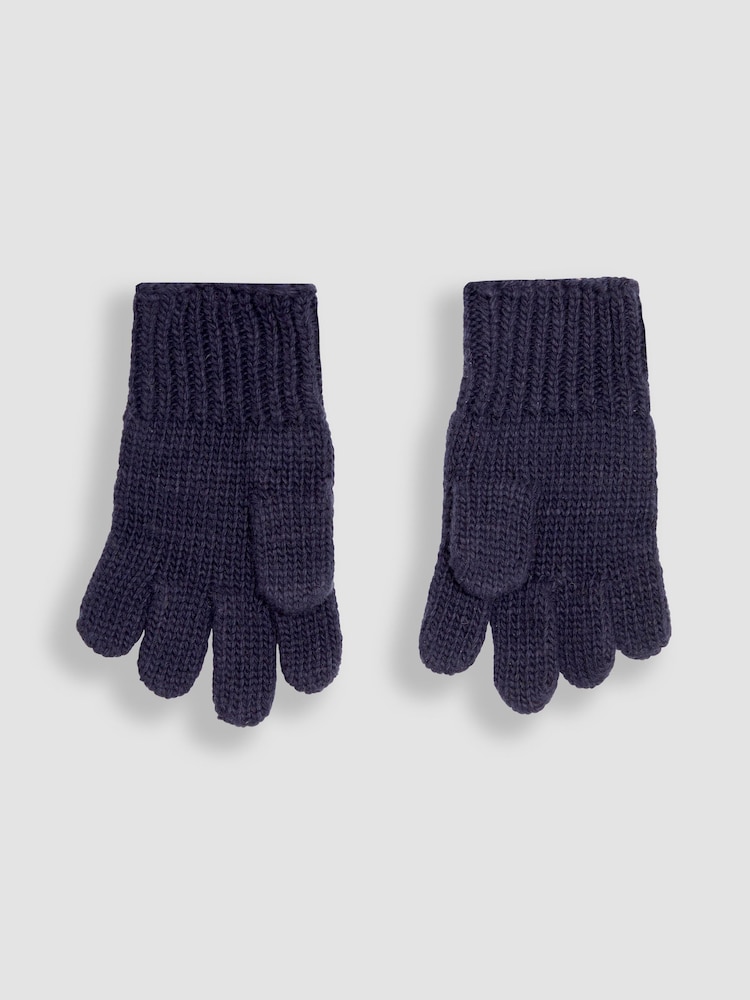 JoJo Maman Bébé Navy Blue Rib Hat & Gloves Set - Image 4 of 4