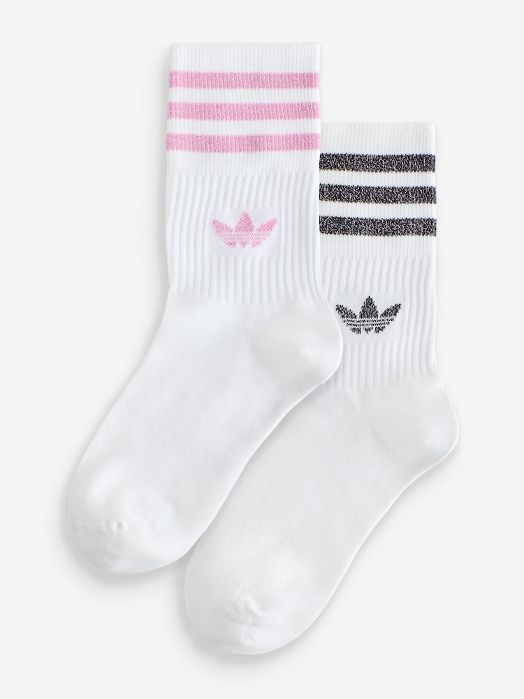 adidas Originals Pink/White Mid Cut Glitter Crew Socks 2 Pack - Image 1 of 5