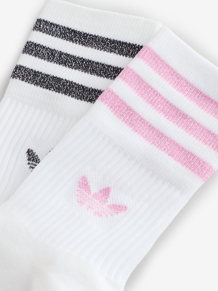 adidas Originals Pink/White Mid Cut Glitter Crew Socks 2 Pack - Image 4 of 5