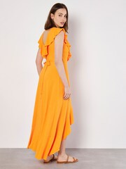 Apricot Orange Ruffle Wrap Hi-Lo Linen Mix Dress - Image 4 of 4