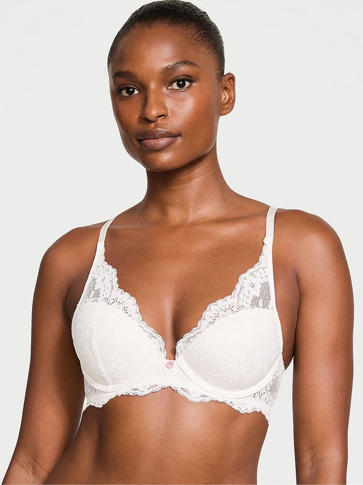 Victoria's Secret Coconut White Half Pad Plunge Lace Bra - Image 1 of 3