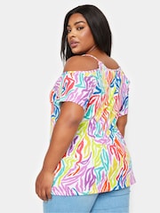 Yours Curve Multi Rainbow Zebra Print Cold Shoulder Top - Image 3 of 5