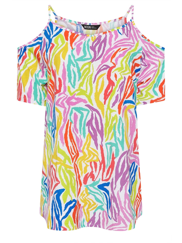 Yours Curve Multi Rainbow Zebra Print Cold Shoulder Top - Image 5 of 5