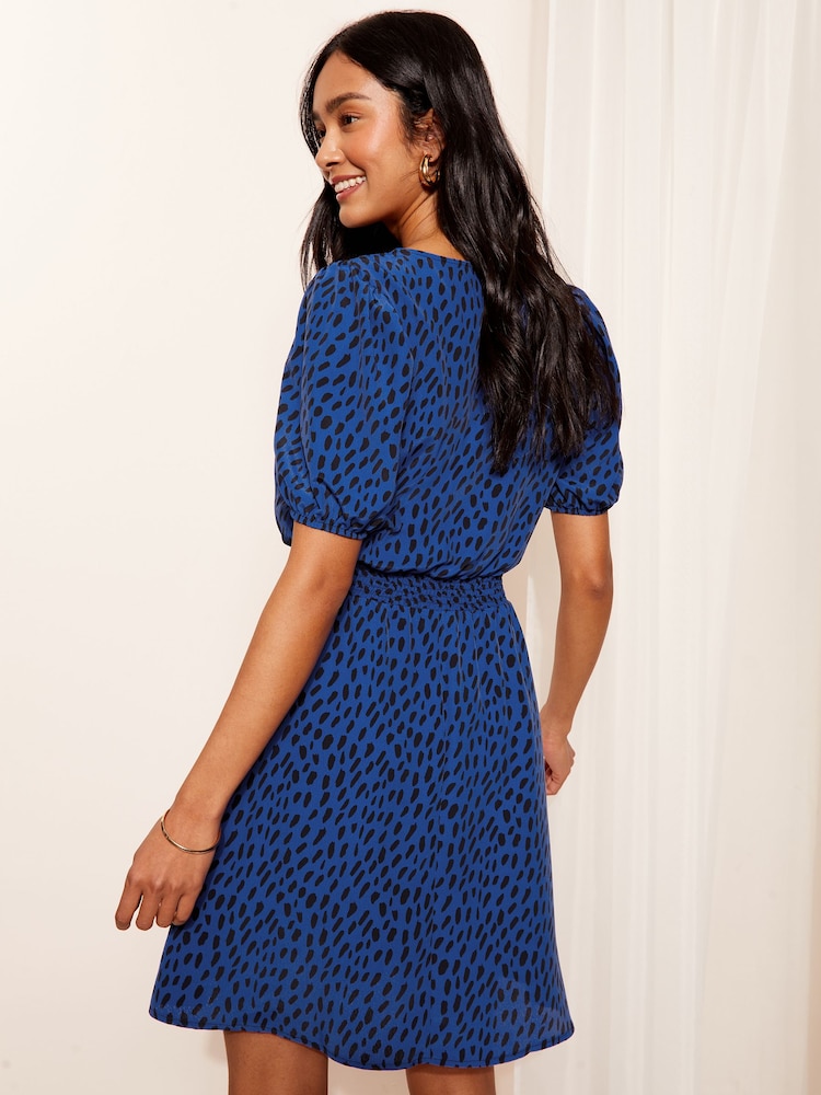Friends Like These Blue Puff Sleeve Shirred Waist Mini Dress - Image 4 of 4 Friends Like These Blue Puff Sleeve Shirred Waist Mini Dress - Image 4 of 4