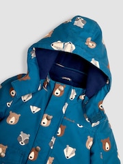 JoJo Maman Bébé Navy Blue Woodland Detachable Hood Print Parka - Image 5 of 5