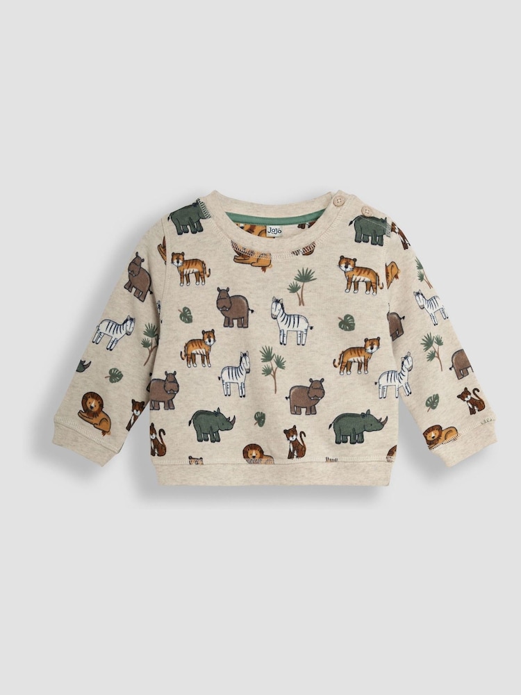 JoJo Maman Bébé Natural Safari Animals Print Sweatshirt & Jogger Set - Image 2 of 7