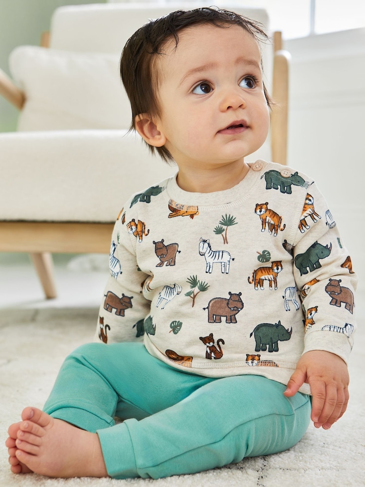 JoJo Maman Bébé Natural Safari Animals Print Sweatshirt & Jogger Set - Image 7 of 7 JoJo Maman Bébé Natural Safari Animals Print Sweatshirt & Jogger Set - Image 7 of 7