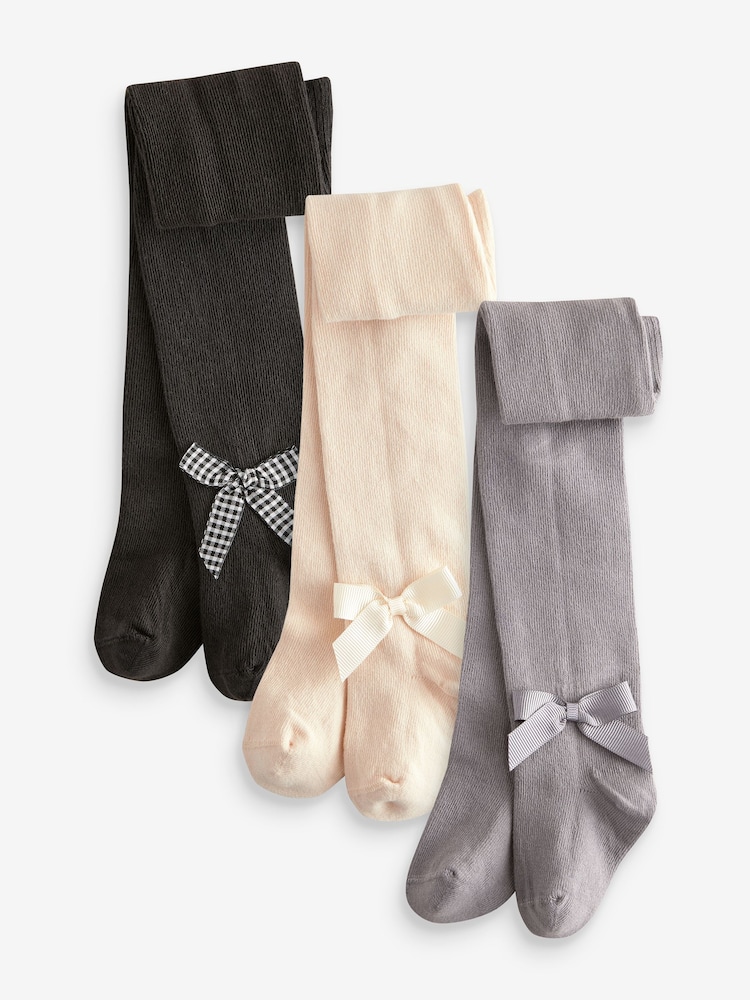 Schwarz/Grau/Cream - Babystrumpfhosen mit Schleife im 3er-Pack (0Monate-2Jahre) - Bild 1 von 4