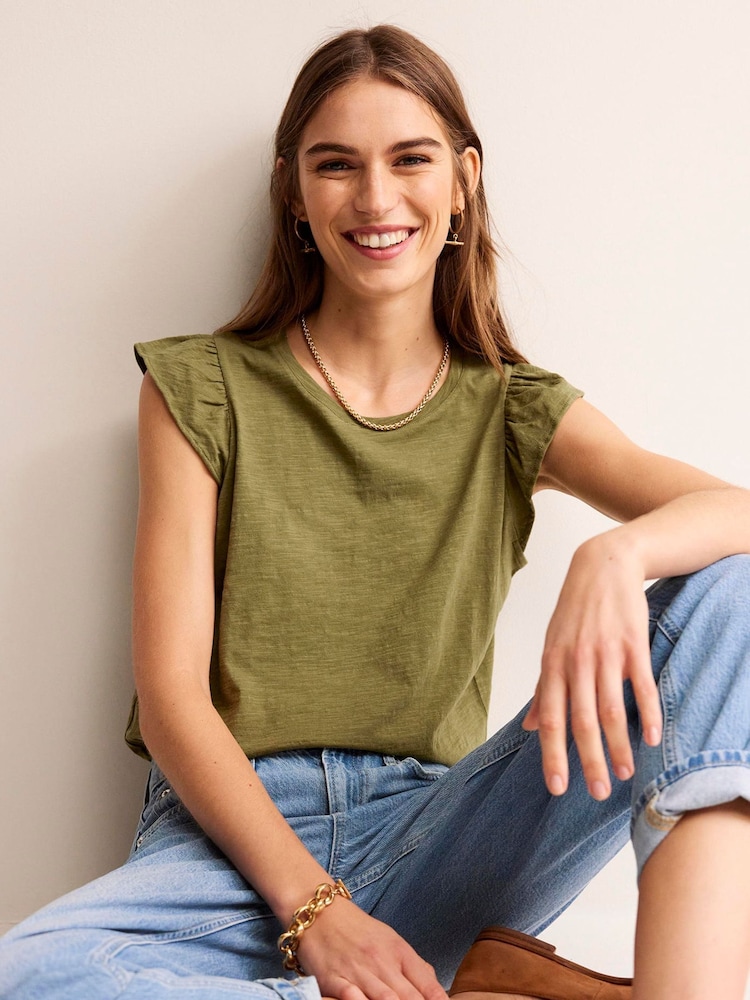 Boden Green 100% Cotton Flutter Top - Image 1 of 5 Boden Green 100% Cotton Flutter Top - Image 1 of 5