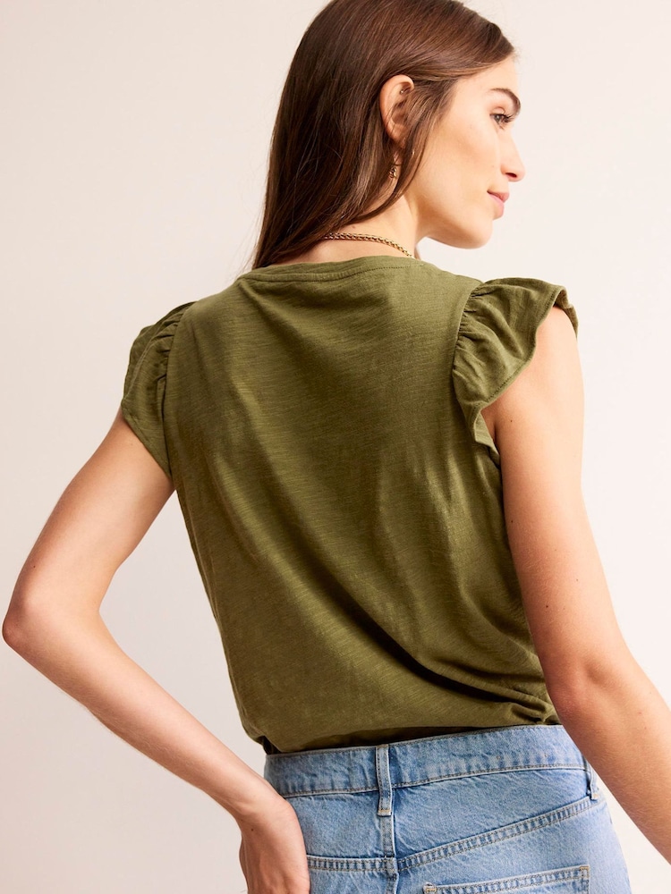 Boden Green 100% Cotton Flutter Top - Image 2 of 5 Boden Green 100% Cotton Flutter Top - Image 2 of 5