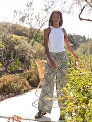 FatFace Faye Black Palace Scarf Wide Leg Trousers - Image 1 of 7