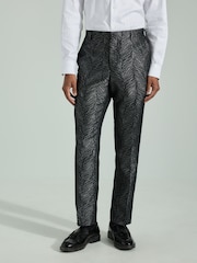 Black Slim Fit Textured Print Tuxedo Suit Trousers - Image 1 of 10