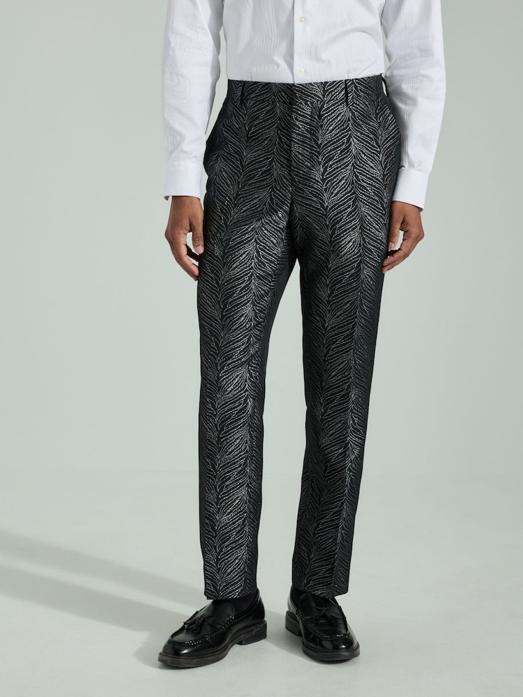 Black Slim Fit Textured Print Tuxedo Suit Trousers - Image 1 of 10