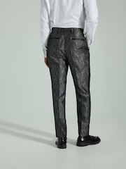 Black Slim Fit Textured Print Tuxedo Suit Trousers - Image 2 of 10