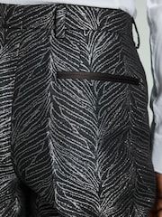 Black Slim Fit Textured Print Tuxedo Suit Trousers - Image 5 of 10