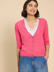 White Stuff Pink Naria V-Neck Cardigan - Image 1 of 7