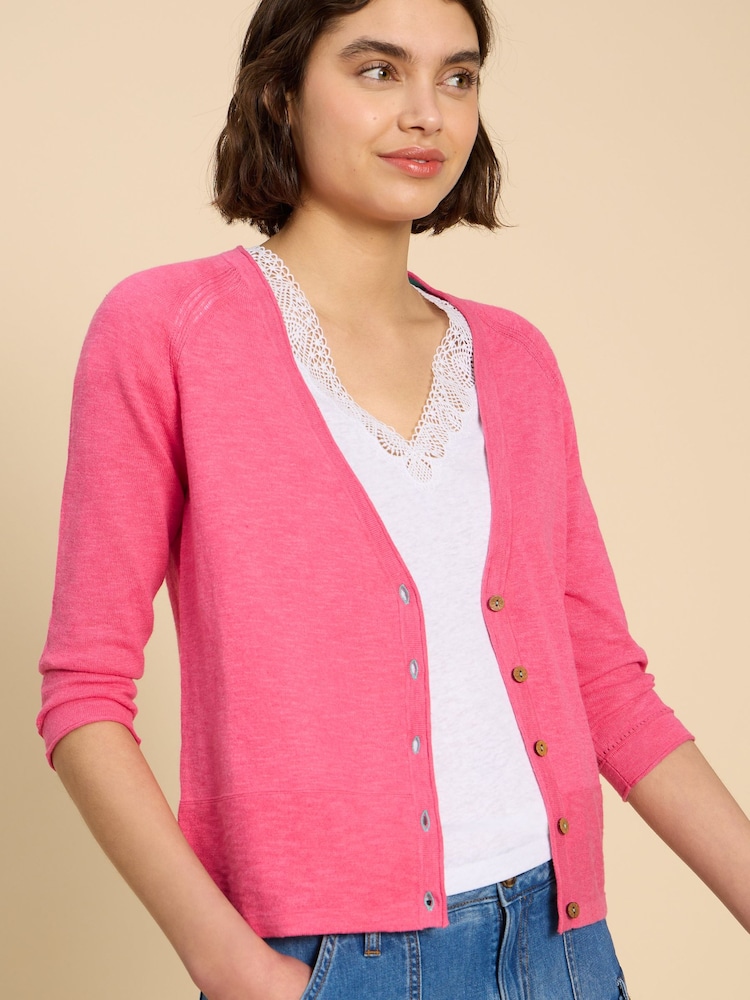White Stuff Pink Naria V-Neck Cardigan - Image 4 of 7