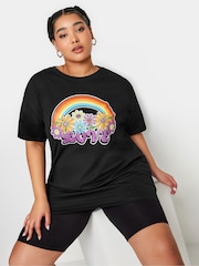 Yours Curve Black 100% Cotton Relaxed Drop Shoulder Rainbow Love T-Shirt - Image 1 of 5