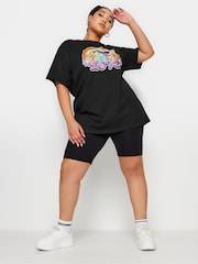 Yours Curve Black 100% Cotton Relaxed Drop Shoulder Rainbow Love T-Shirt - Image 2 of 5