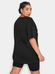 Yours Curve Black 100% Cotton Relaxed Drop Shoulder Rainbow Love T-Shirt - Image 3 of 5