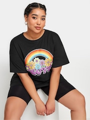 Yours Curve Black 100% Cotton Relaxed Drop Shoulder Rainbow Love T-Shirt - Image 4 of 5