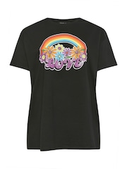 Yours Curve Black 100% Cotton Relaxed Drop Shoulder Rainbow Love T-Shirt - Image 5 of 5
