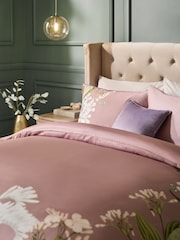 Pink 200 Thread Count 100% Egyptian Cotton Sateen Floral Border Duvet Cover and Pillowcase Set - Image 2 of 5