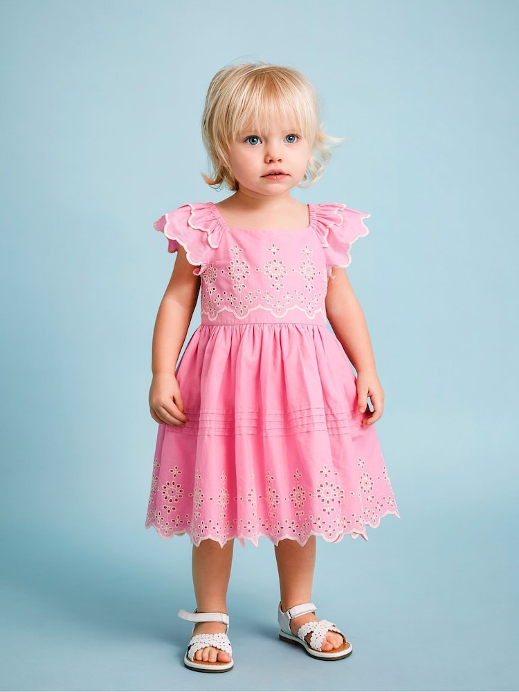 Monsoon Pink Baby Broderie Dress - Image 1 of 4 Monsoon Pink Baby Broderie Dress - Image 1 of 4