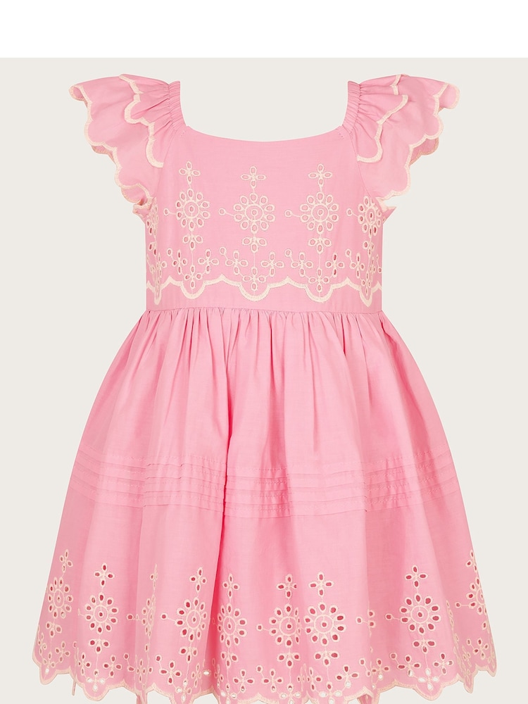 Monsoon Pink Baby Broderie Dress - Image 2 of 4 Monsoon Pink Baby Broderie Dress - Image 2 of 4