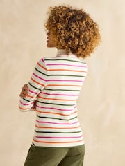 Joules Fairfield Cream Ribbed Long Sleeve Striped Polo Shirt - Image 2 of 7