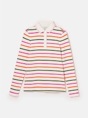 Joules Fairfield Cream Ribbed Long Sleeve Striped Polo Shirt - Image 7 of 7